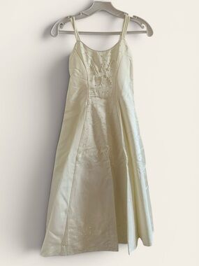 Girls Cream Satin Embellished Dress with shoulder wrap